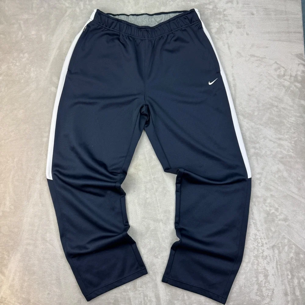 Nike Track Pants Mens L NavyBlue Relaxed Athletic Y2K Joggers Sporty Side Stripe